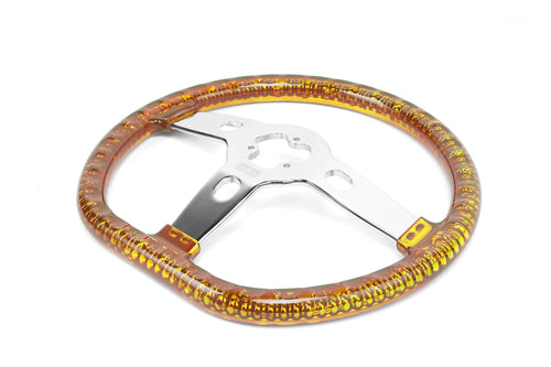 18” Steering Wheel Trasparent Yellow Chrome 3-Spoke Chrome Horn Bu