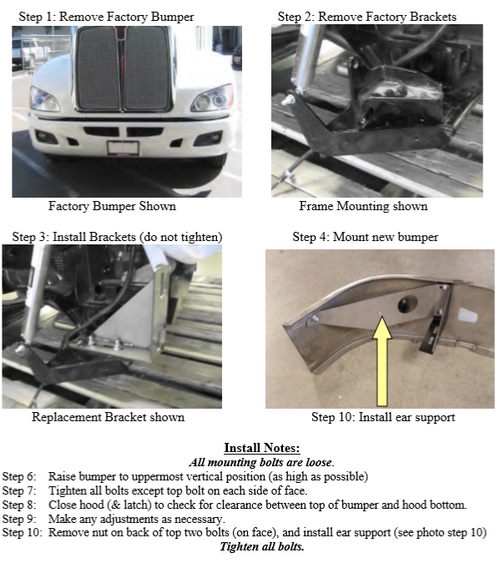 18” Chrome Bumper (Kenworth T660) W/ Wrap Around, Air vents, Tow & Round Fog Light Holes, Brackets Included For Bolt On