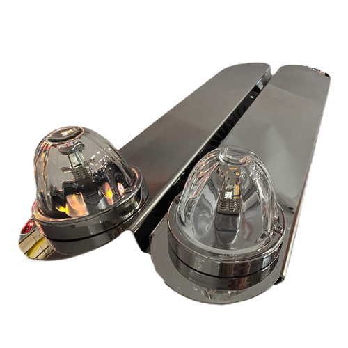 No Bulb ( PAIR) Stainless Front Peterbilt 379/389 - Radius Style Bracket for 15" Air Cleaner Bracket - (1) Watermelon Light Hole at Bottom