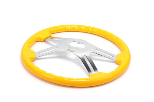 18” Steering Wheel Yellow Chrome 4-Spoke w/ Slot Cut Outs Chrome Horn Button - Logo