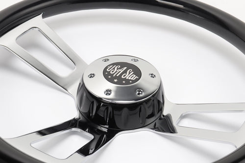 18” Steering Wheel Black Chrome 3-Spoke w/ Slot Cut Outs Chrome Horn Button Logo