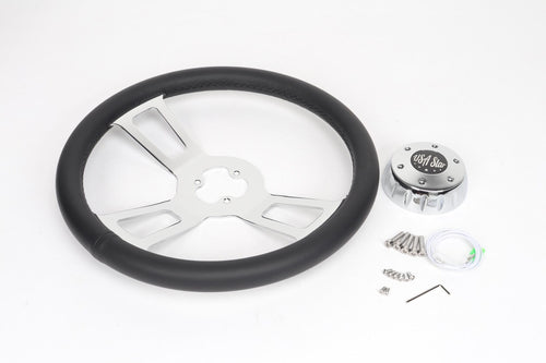 16" Steering Wheel Microfiber Chrome 3-Spoke w/ Slot Cut Outs Chrome Horn Button - Logo