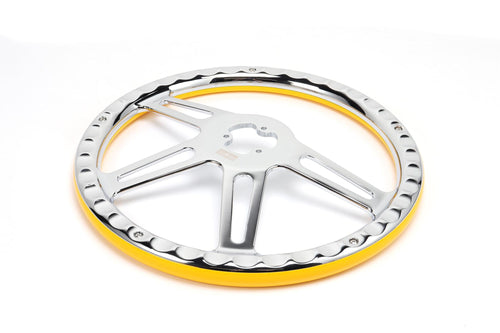 18” Steering Wheel Yellow Chrome 4-Spoke w/ Slot Cut Outs Chrome Horn Button - Logo