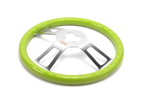 18" Steering Wheel Green Chrome 3-Spoke w/ Slot Cut Outs Chrome Horn Button Logo