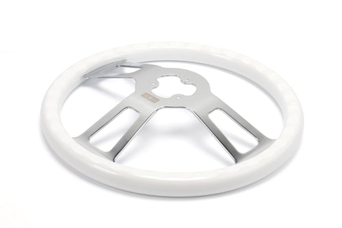 18” Steering Wheel White Chrome 3-Spoke w/ Slot Cut Outs Chrome Horn Button Logo