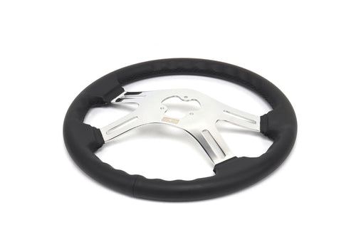 18” Steering Wheel Black Microfiber Chrome 4-Spoke w/ Slot Cut Outs Chrome Horn Button Logo