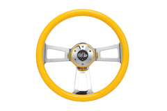 16" Steering Wheel Yellow Chrome 3-Spoke w/ Slot Cut Outs Chrome Horn Button - Logo