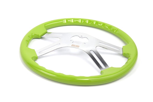18” Steering Wheel Green Chrome 4-Spoke w/ Slot Cut Outs Chrome Horn Button - Logo