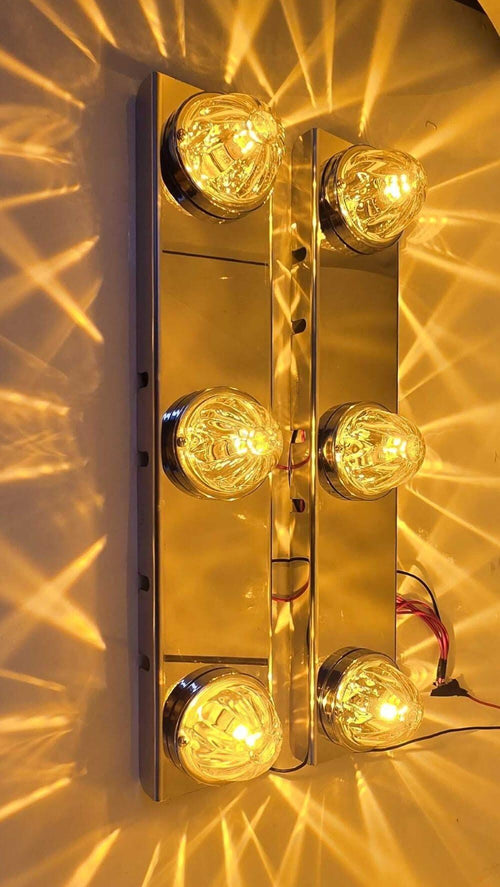 ( No BulB )Stainless Front Peterbilt 15" Air Cleaner Square Style Bracket w/ (5) WM Light Holes Evenly Spaced PAIR