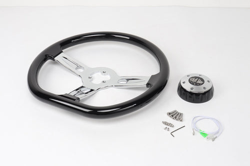18” Steering Wheel Black Chrome 3-Spoke Chrome Horn Button -Logo