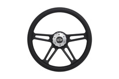 18” Steering Wheel Microfiber Black 4-Spoke w/ Slot Cut Outs Horn Button - Logo