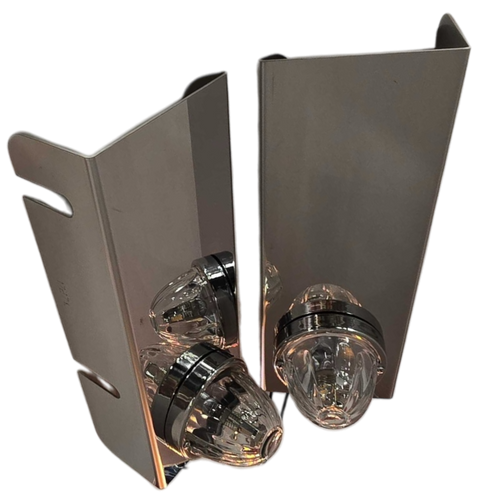 (No Bulb)( PAIR) Stainless Front Kenworth 15" Air Cleaner Round Radius Style Bracket w/ (1) Watermelon Light Hole