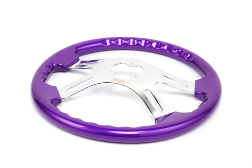 16" Steering Wheel Purple Chrome 4-Spoke w/ Slot Cut Outs Chrome Horn Button - Logo