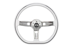 18” Steering Wheel White Chrome 3-Spoke Chrome Horn Button -Logo