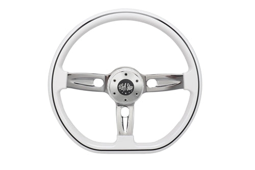 18” Steering Wheel White Chrome 3-Spoke Chrome Horn Button -Logo