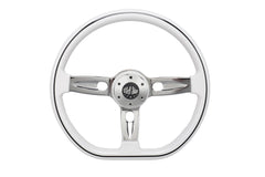 18" White-Chrome Steering Wheel – 3-Spoke Design with Horn Button & Logo