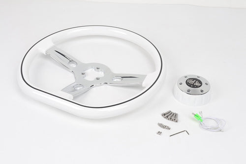 18” Steering Wheel White Chrome 3-Spoke Chrome Horn Button -Logo