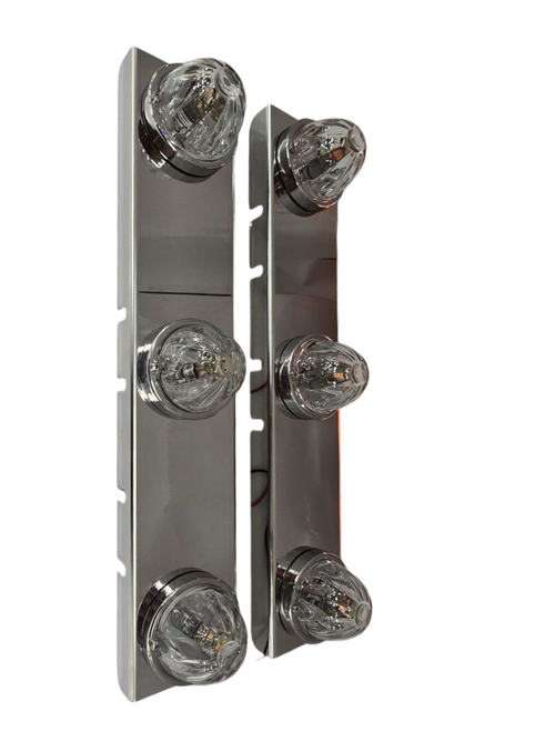 ( No Bulb ) Stainless Front Peterbilt 379/389 15" Air Cleaner Square Style Bracket w/ (3) WM Light Holes Evenly Spaced PAIR