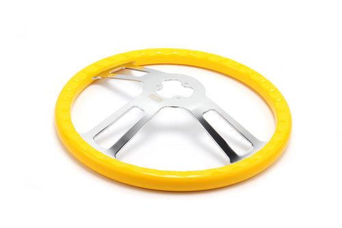 18” Steering Wheel Yellow Chrome 3-Spoke w/ Slot Cut Outs Chrome Horn Button - Logo