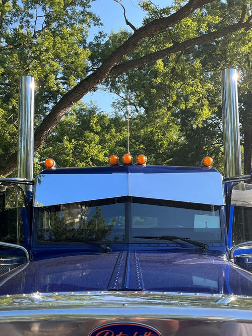 12" X 8" Visor Fits Peterbilt 379, 388, 389 Standard Forward Bowtie Chrome Plated