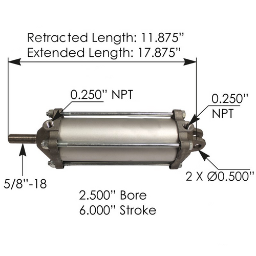 Bore Double Acting Tailgate Air Cylinder 8.68" Stroke,3-1/2"