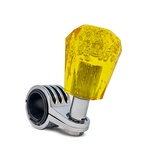 Steering Wheel Spinner Knob – Clear-Yellow Bubbles, Diamond Cut