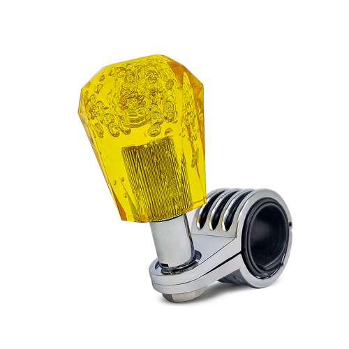 Steering Wheel Spinner Knob – Clear-Yellow Bubbles, Diamond Cut