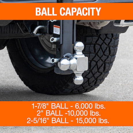 Adjustable Tri-Ball Hitch with Rotating Towing Balls for 2 Inch Hitch Receivers