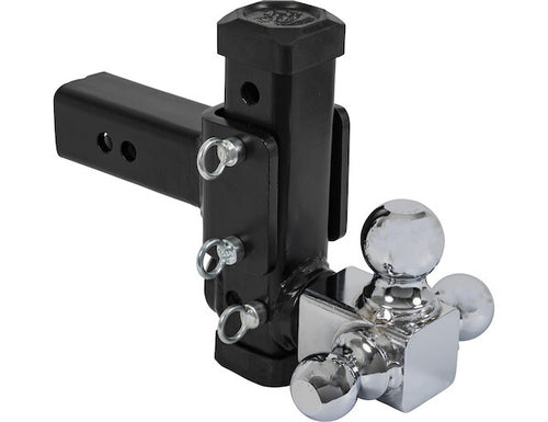 Adjustable Tri-Ball Hitch with Rotating Towing Balls for 2-1/2 Inch Hitch Receivers