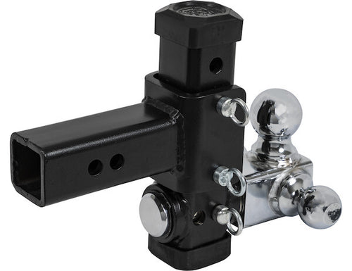 Adjustable Tri-Ball Hitch with Rotating Towing Balls for 2-1/2 Inch Hitch Receivers
