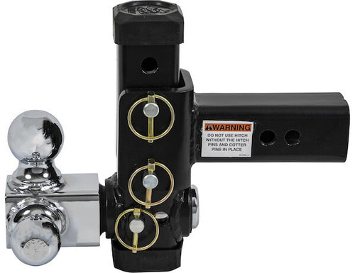 Adjustable Tri-Ball Hitch with Rotating Towing Balls for 2-1/2 Inch Hitch Receivers