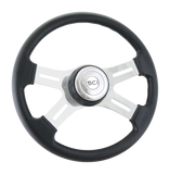 16" Polyurethane Rim, Chrome 4-Spoke w/Slot Cut Outs, Black Textured Bezel, Chrome Horn Button - Logo