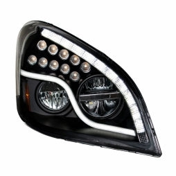 High Power LED Blackout Headlight w/ LED Daytime Running Light & LED Turn Signal For 2008-17 fits Freightliner Cascadia - Passenger