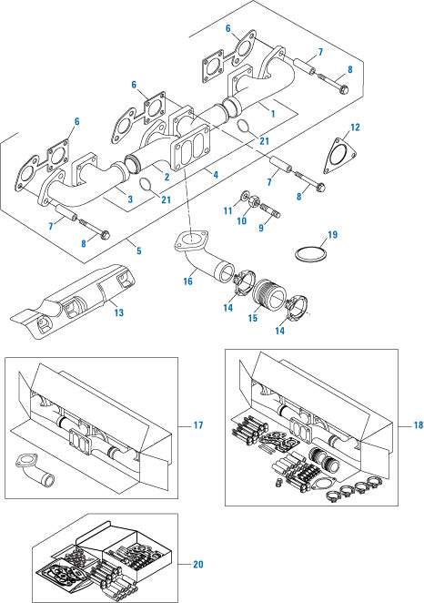 Exhaust Manifold Kit 30° Angle Turbo Mounting Flange Detroit Diesel Series 60 Non-EGR Application