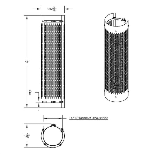 48" Tall 270 Degree Stainless Exhaust Muffler Shield For 10" Diameter Exhaust - Vertical Slot Mounting bracket included