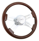 16" Wood Rim, Chrome 4-Spoke w/Slot Cut Outs, Chrome Bezel, Chrome Horn Button - Logo