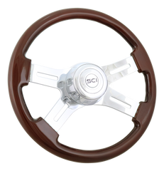 16" Wood Rim, Chrome 4-Spoke w/Slot Cut Outs, Chrome Bezel, Chrome Horn Button - Logo