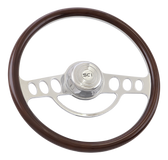 The Caddy - 18" Half Wrap Billet Chrome Aluminum 2-Spoke Wheel with 18" Wood Rim, Chrome Bezel and Horn Button with Logo