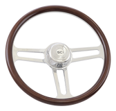 Speed Racer - 18" Half Wrap Billet Chrome Sloted Aluminum 3-Spoke Wheel with 18" Wood Rim, Chrome Bezel and Horn Button with Logo