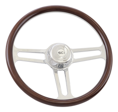 Speed Racer - 18" Half Wrap Billet Chrome Sloted Aluminum 3-Spoke Wheel with 18" Wood Rim, Chrome Bezel and Horn Button with Logo
