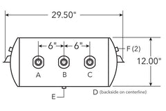 29.50" Aluminum Air Tank 12" Diameter, 3/4" (3) Main Ports, 3/8" (2) End Ports, 2790 cu in