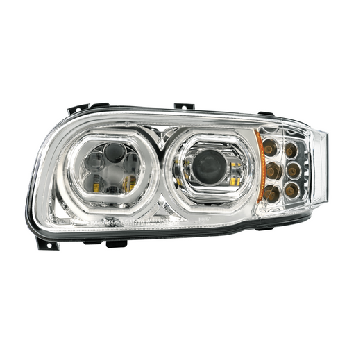 High Power 10 LED Chrome Headlight With 10 LED Turn & 100 LED Halo For 2008-2024 Peterbilt 389-Driver