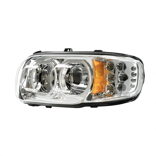 High Power 10 LED Chrome Headlight With 10 LED Turn & 100 LED Halo For 2008-2024 Peterbilt 389-Driver