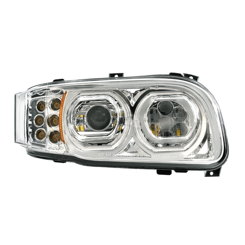 High Power 10 LED Chrome Headlight With 10 LED Turn & 100 LED Halo For 2008-2024 Peterbilt 389-Passenger