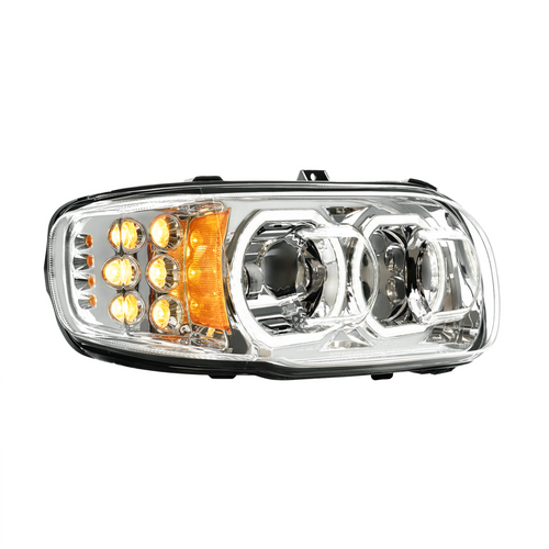 High Power 10 LED Chrome Headlight With 10 LED Turn & 100 LED Halo For 2008-2024 Peterbilt 389-Passenger