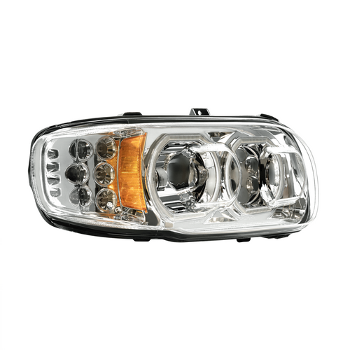 High Power 10 LED Chrome Headlight With 10 LED Turn & 100 LED Halo For 2008-2024 Peterbilt 389-Passenger