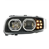 High Power 10 LED Blackout Headlight With 10 LED Turn & 100 LED Halo For 2008-2024 Peterbilt 389-Driver