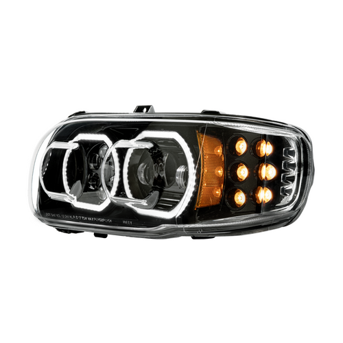 High Power 10 LED Blackout Headlight With 10 LED Turn & 100 LED Halo For 2008-2024 Peterbilt 389-Driver
