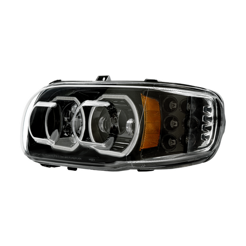 High Power 10 LED Blackout Headlight With 10 LED Turn & 100 LED Halo For 2008-2024 Peterbilt 389-Driver