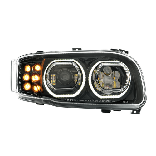 High Power 10 LED Blackout Headlight With 10 LED Turn & 100 LED Halo For 2008-2024 Peterbilt 389-Passenger